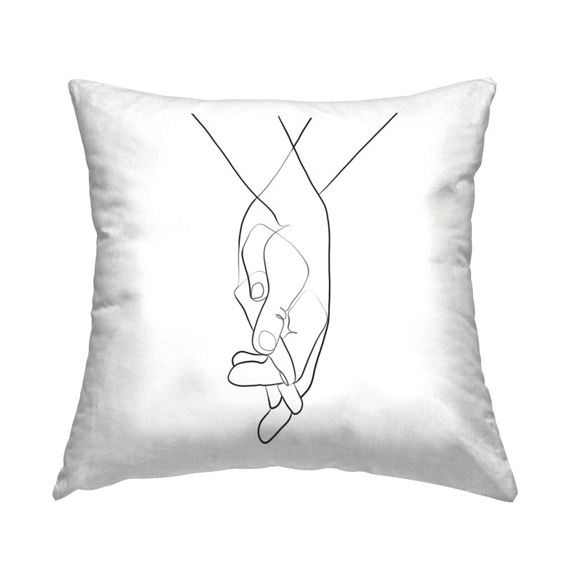 Coussin décoratif mains entrelacées dessinant un geste romantique par Ros Ruseva