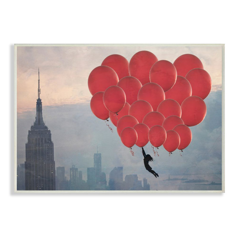 «Cityscape Girl Ballons Abstract Modern Collage Design» par Ashley Davis - reproduction de photo, Plaque murale