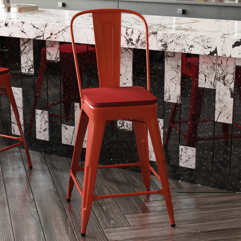 Tabouret de comptoir toutes saisons avec dossier amovible et siège en résine de polyester Britian, Rouge