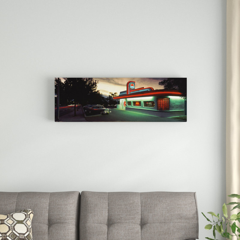 An Illuminated 66 Diner, Route 66, Albuquerque, Bernalillo County, Nouveau-Mexique, États-Unis - reproduction d'art sur toile tendue