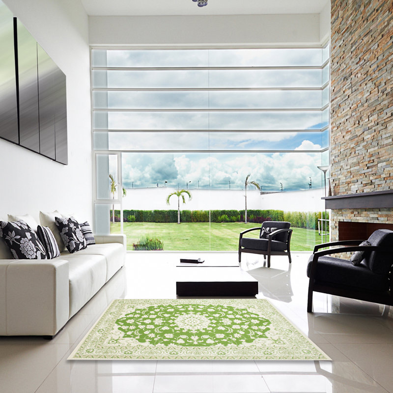 Tapis traditionnel vert / gris Danwood, Carré 8 pi