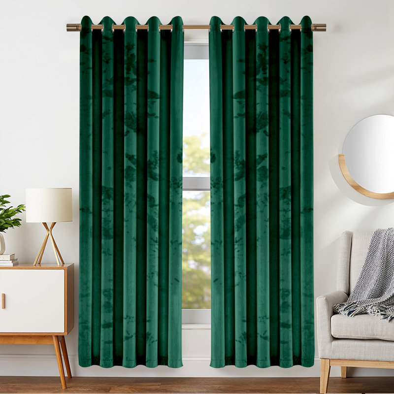 Myron Heavy Crushed Velvet Eyelet Room Darkening Thermal Drape Curtains, 168cm Width x 137cm Drop, Green Emerald