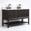 Meuble-lavabo autoportant en bois massif brun foncé 60 po avec plateau en marbre d'ingénierie 60 po-375181692