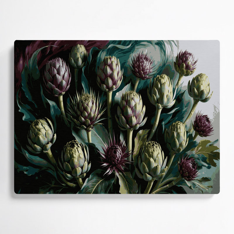 Art mural en métal légumes vert fleurs artichaut, H 24 po x l 36 po