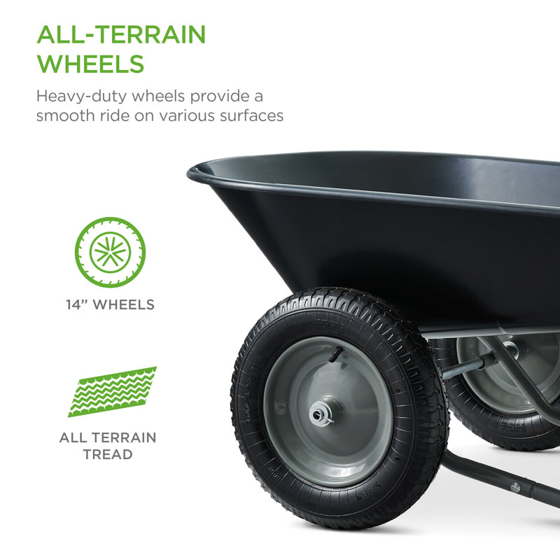 Best Choice Products Dual-Wheel Home Wheelbarrow Yard Garden Cart For Lawn, Construction, Black