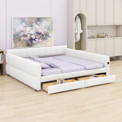 Smart Upholstered Platform Bed Featuring USB Ports and Convenient Drawers