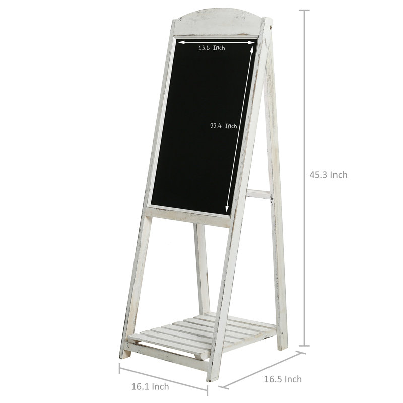 A-Frame Wood Standing Chalkboard Sign w/ Display Shelf