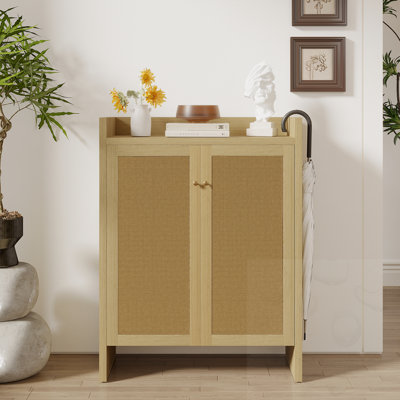 Tall Rattan Shoe Cabinet With Doors With Adjustable Shelves
