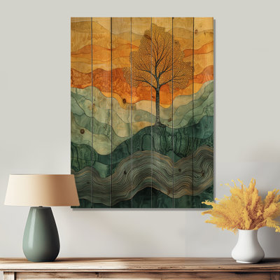 Nature Birch Tree With Roots Of Serenity II - Tree Wood Wall Art - On Natural Pine Wood