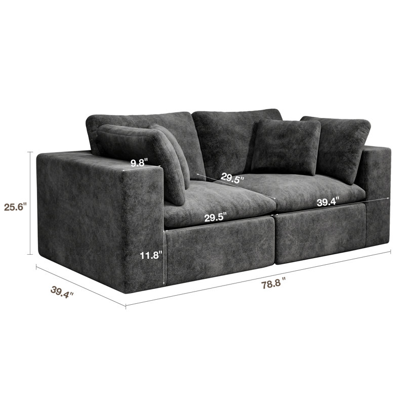 Kreyton Boneless 78" Cloud Modular Sectional Sofa, Compression No-Assembly Sectional Couch In Black Chenille, Gray