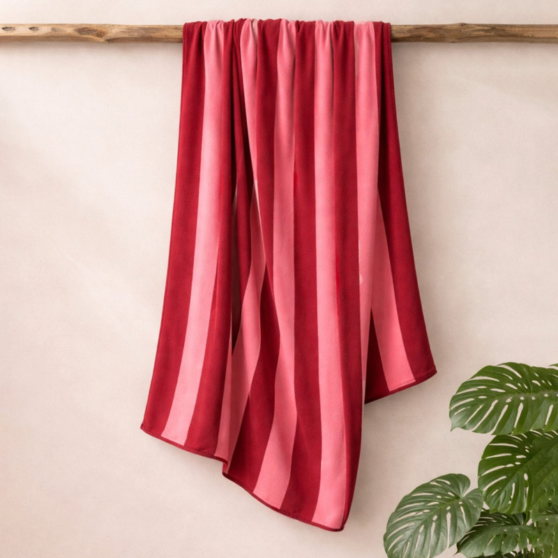 Organic Cotton Striped Beach Towel, Red/Pink Striped