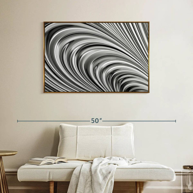 Vague en métal, Cadre flottant doré, 40 po x 27 po