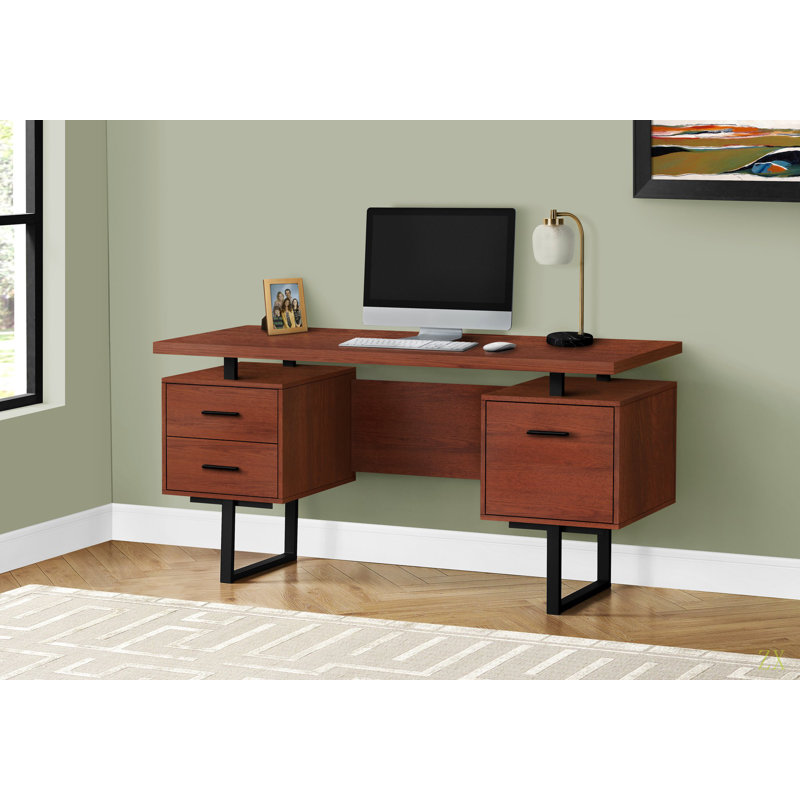 Bureau d'ordinateur, bureau personnel, ordinateur portable, installation à gauche, à droite, tiroirs de rangement, L 60 po, stratifié de travail, métal, contemporain, moderne