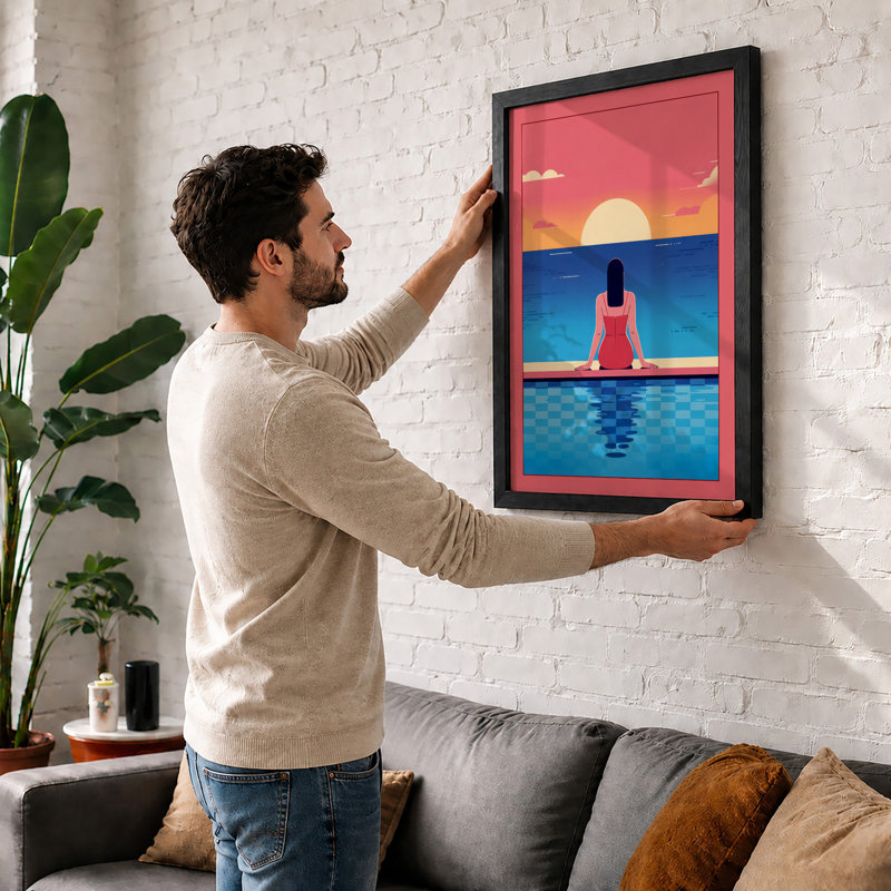 Poolside Reverie Modern - Framed Print, A1 - 84.1 x 59.4 cm, White