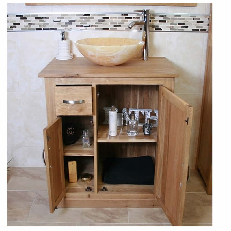 Echols 751mm Single Bathroom Vanity with Vessel Basin, Golden Onyx Basin
