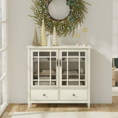 Grande armoire de rangement traditionnelle en bois massif avec portes en verre et tablettes réglables l 46 po Connaught