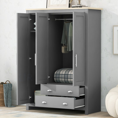 Armoire de rangement à trois portes avec armoires et deux tringles de suspension