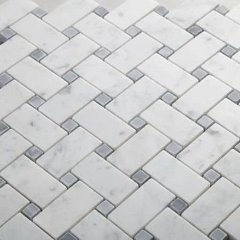 Marble Basketweave Mosaic Wall & Floor Tile, White/Gray