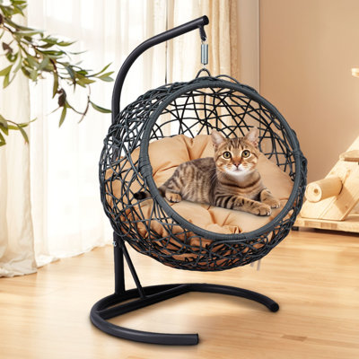 Lit à balançoire pour chat avec support et coussin, chaise à œuf pour chat avec apparence d'osier en rotin, lit à balançoire suspendu pour chats, petits chiens et petits animaux