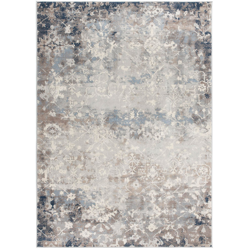 Tapis gris à motif floral Romulus, Tapis de couloir 2 pi 3 po x 5 pi