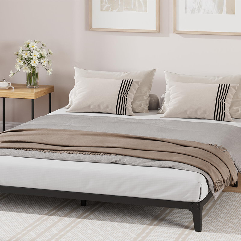 Metal Platform Bed Frame, Heavy Duty Noise Free Bed Frame with Metal Slat Support and Strong Bearing Capacity, No Box Spring Needed