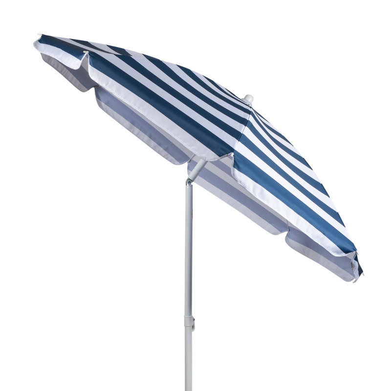 Chaise de plage avec parasol Edwin, Rayures bleues et blanches