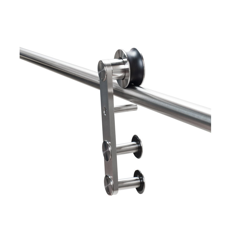 Sliding Rolling Door Hardware Kit for Double Glass Doors w/ Fittings(2-Piece Rails)