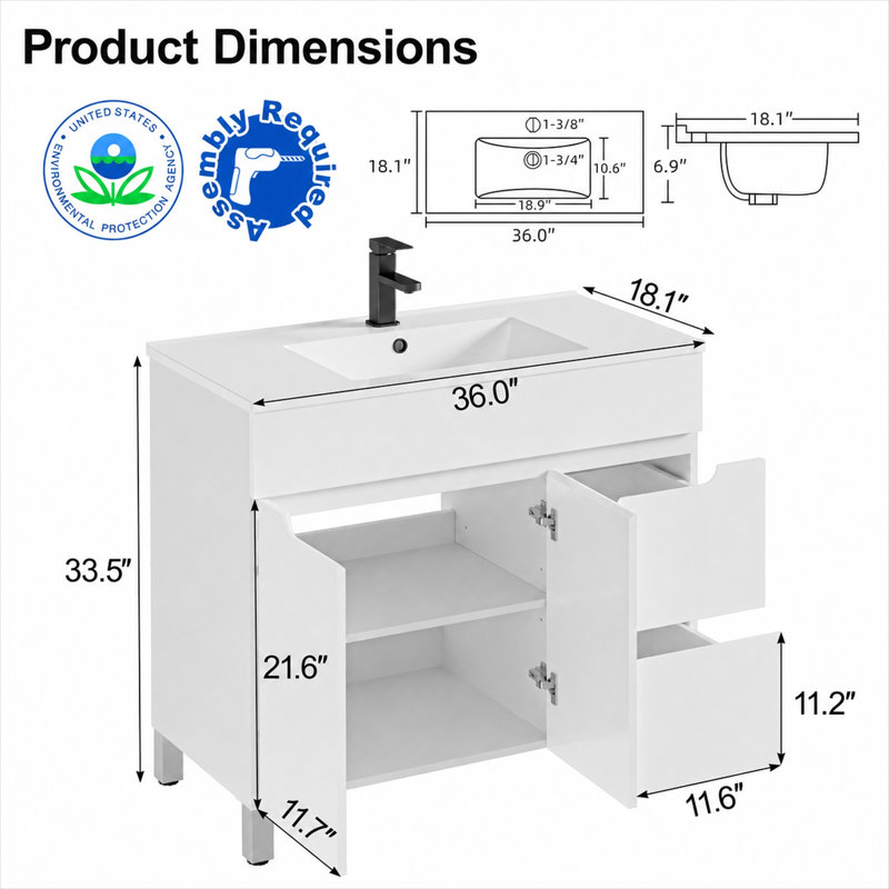 Meuble-lavabo autoportant standard simple Abaokoro