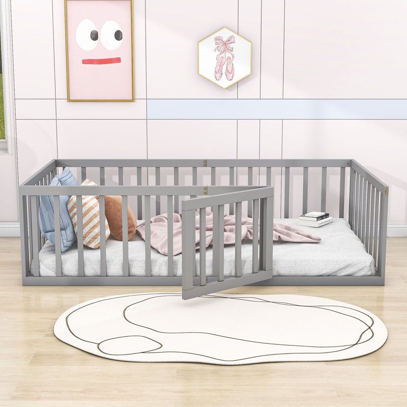 Hendrelino Wooden Daybed Frame with Guardrail, Gray, Twin