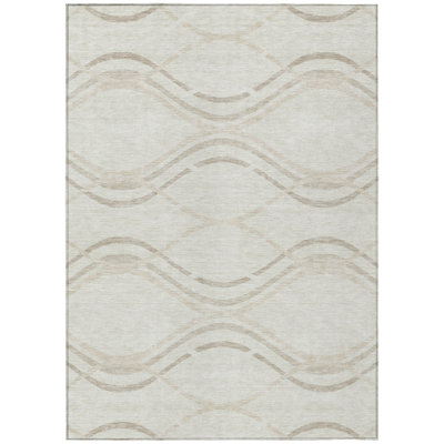 8' X 10' Ivory Beige And Taupe Abstract Washable Indoor Outdoor Area Rug
