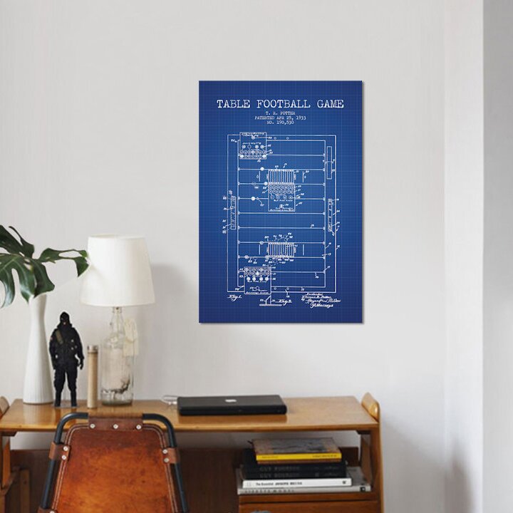 T.R. Potter Table Football Game Patent Sketch (Blue Grid) by Aged Pixel  Gallery-Wrapped Canvas Giclée