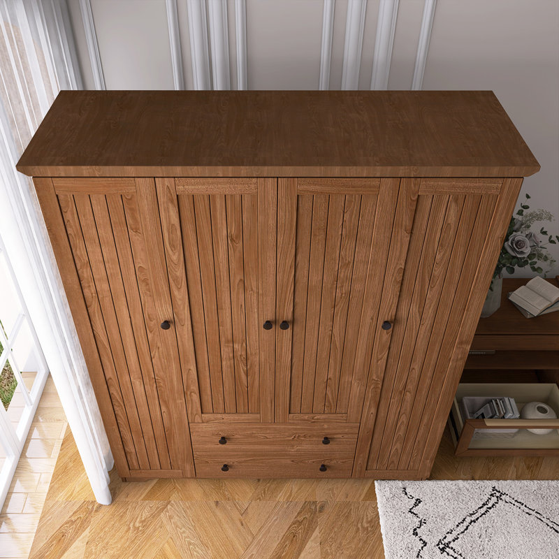 Armoire-penderie 4 portes avec 2 tiroirs, Brun