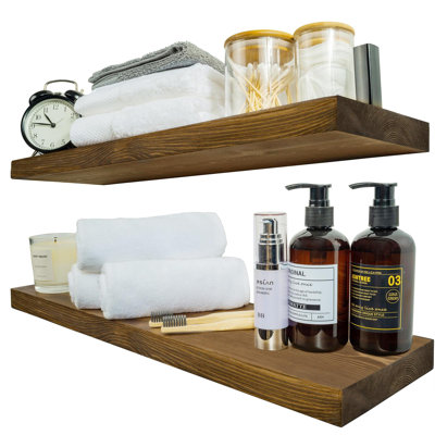 Wood Floating Shelves for Wall Set of 2, Rustic Wooden Wall Mount Shelves for Bathroom Living