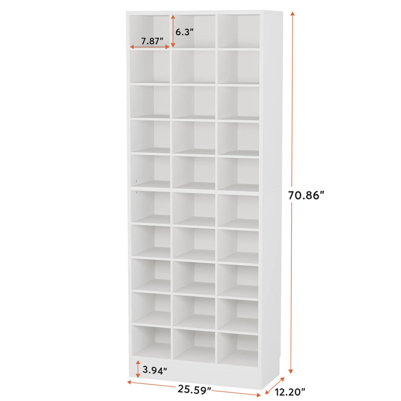 White 10-Tier Wooden Shoe Storage Cabinet with 30 Cubbies