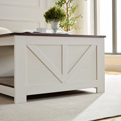Table basse Table basse de style campagnard avec rangement Table de cocktail en bois rustique, avec compartiment de rangement semi-ouvert