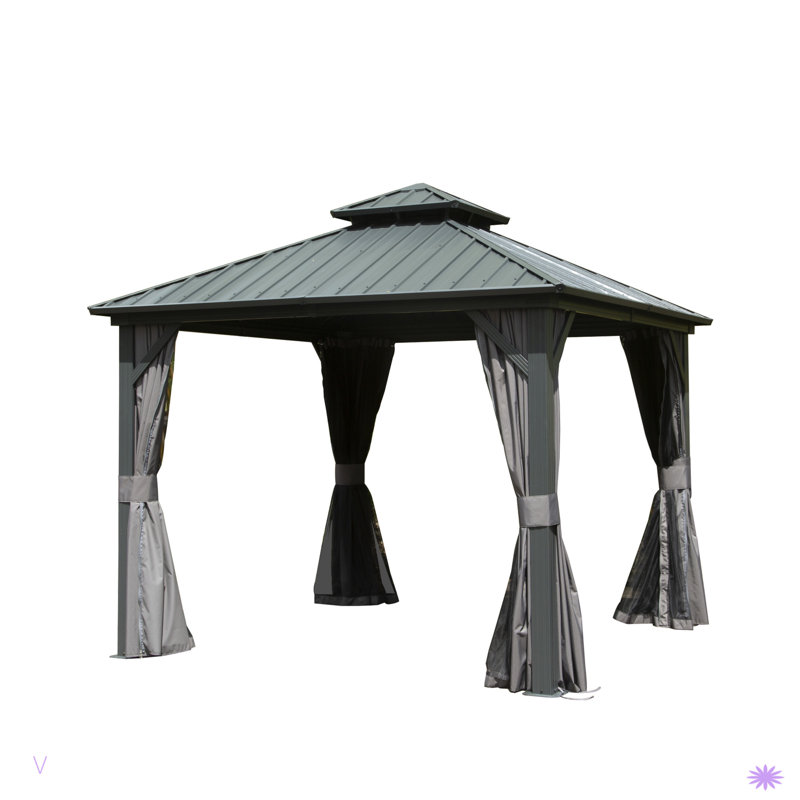 Pavillon de jardin extérieur avec double toit en acier galvanisé, H 113,93 po x l 117,53 po x P 117,66 po, Gris