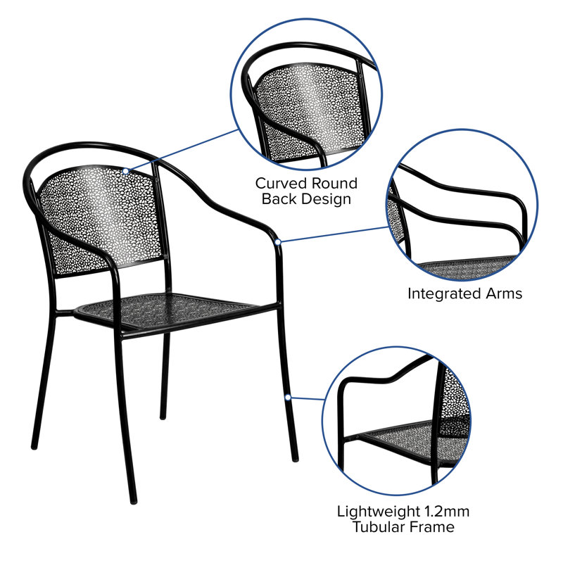 Oia Indoor-Outdoor Steel Patio Arm Chair with Round Back, Black