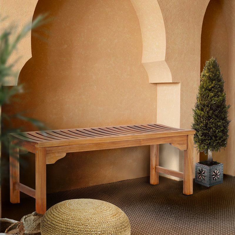 Santa Monica Outdoor Teak Dining Bench, 18" H x 49" W x 21" D