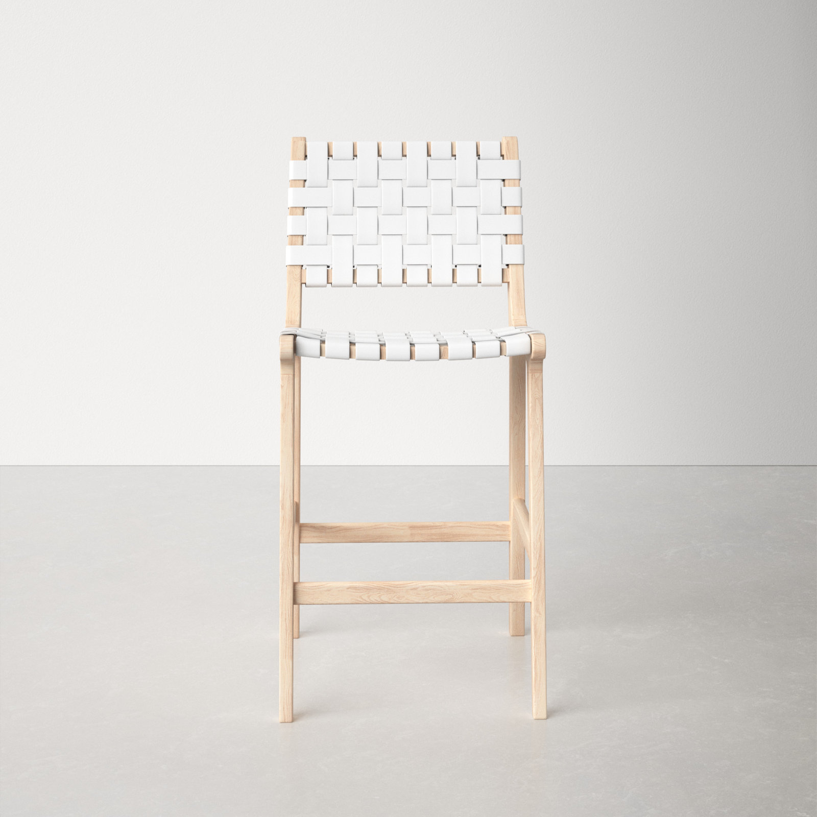 Alston Leather Stool, White Leather/Natural Unfinished Frame, Bar Stool (29.70" Seat Height)