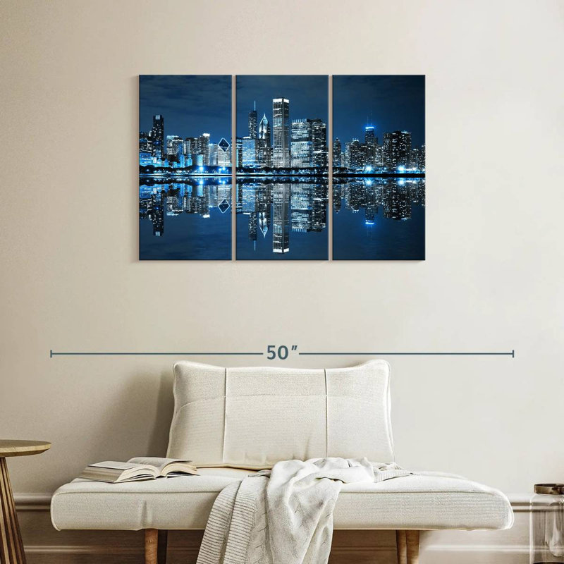Chicago Night Lights, reproduction d'art sur toile, H 24 po x l 38 po x P 1,25 po