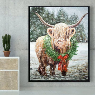Highland Christmas Cow Print On Canvas