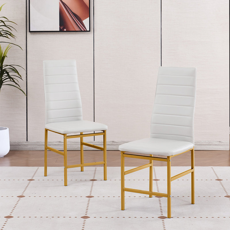 Nurques 114.3cm H Upholstered Metal Parsons Chair, White, Gold