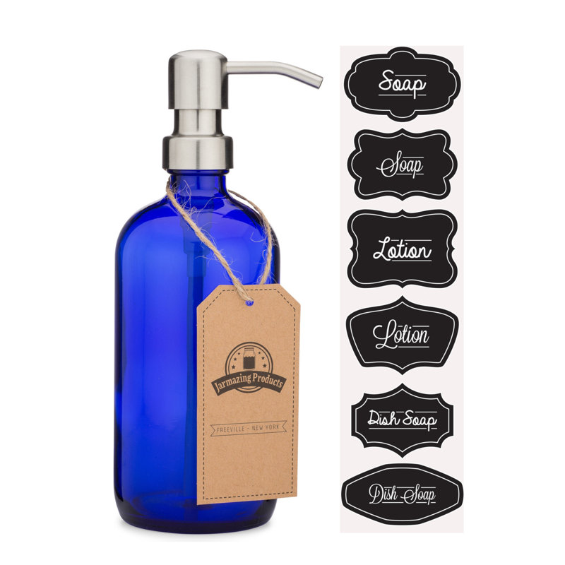 Distributeur de lotion en verre, Acier inoxydable / bleu