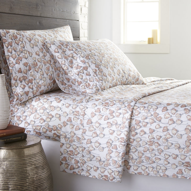 Forevermore 300 Thread Count Floral 100% Cotton Sateen Sheet Set, Blush, Full Sheet Set + 1 Fitted Sheet + 2 Pillowcases