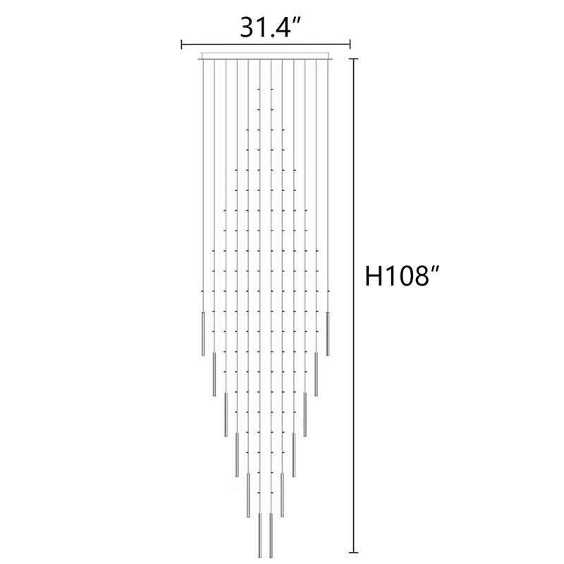 Lustre DEL moderne à intensité variable, H 108 po x l 31,4 po x P 31,4 po, Argent argent, 12 lumières