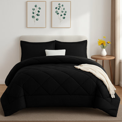 7-Piece Comforter Set, Microfiber, All Season Bed in a Bag – Black, Queen