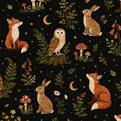 Peel and Stick Wallpaper Mushroom Rabbit Owl floral fox leaf moon Dark Forest wildflower star Contact Paper Removable Self Adhesive Wall Mural Wall Decor for Bedroom Kitchen Cabinets 24in x 118in