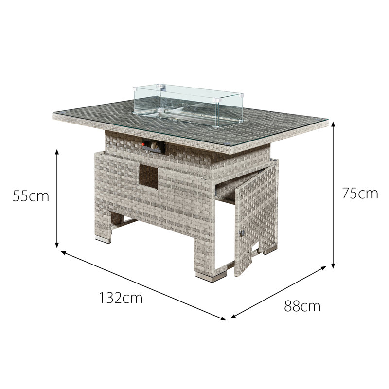 Icarus Rattan Rising Firepit Table, Dove Grey