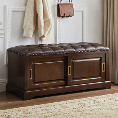 Banc rembourré en noyer foncé