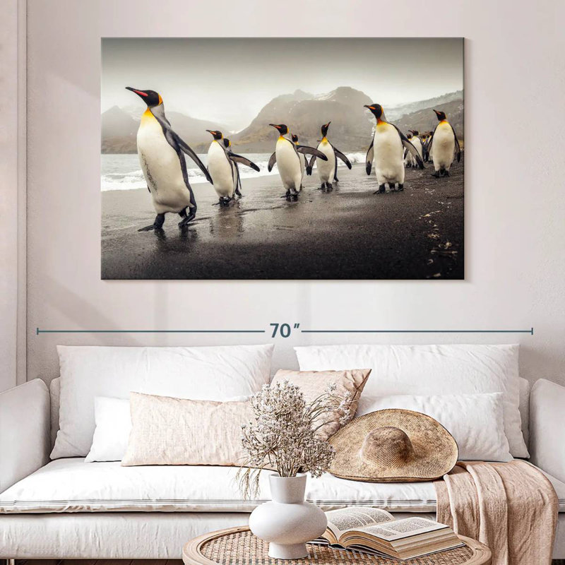 Brampt Penguins Along The Beach, 34" H x 51" W